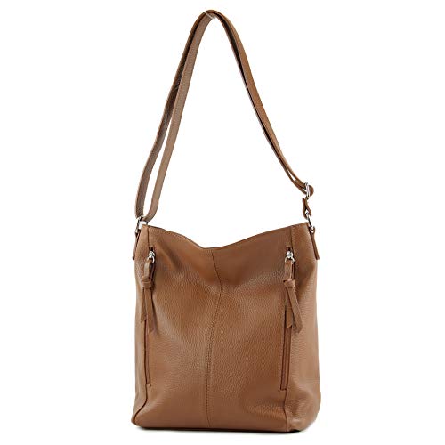 modamoda de - T195 - ital Umhängetasche Schultertasche aus Leder, Farbe:Cognac von modamoda de