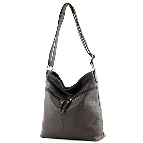 modamoda de - T196 - ital Umhängetasche Schultertasche aus Leder, Farbe:Dark Chocolate von modamoda de