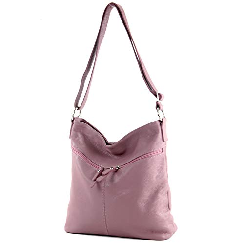 modamoda de - T196 - ital Umhängetasche Schultertasche aus Leder, Farbe:Altrosa von modamoda de