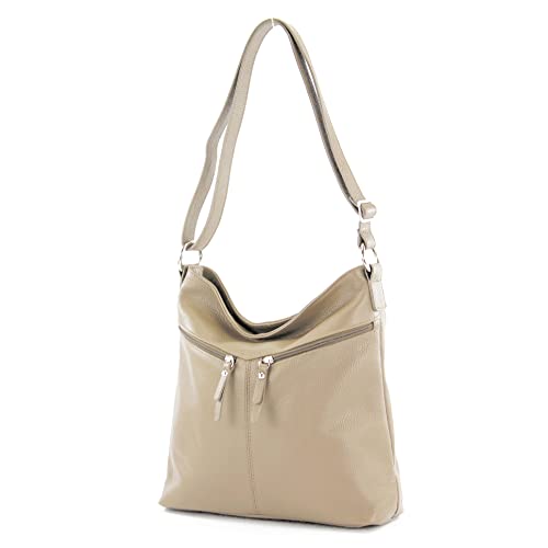 modamoda de - T196 - ital Umhängetasche Schultertasche aus Leder, Farbe:Taupe von modamoda de