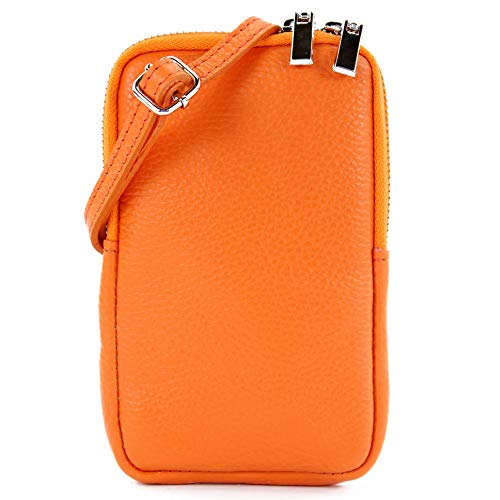 modamoda de - T197 - ital. Leder Umhängetasche Handytasche Klein, Farbe:Orange von modamoda de