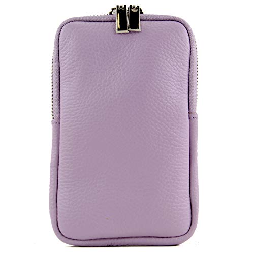 modamoda de - T197 - ital. Leder Umhängetasche Handytasche Klein, Farbe:Pastellviolett von modamoda de