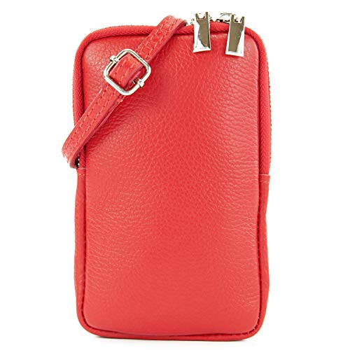 modamoda de - T197 - ital. Leder Umhängetasche Handytasche Klein, Farbe:Signalrot von modamoda de