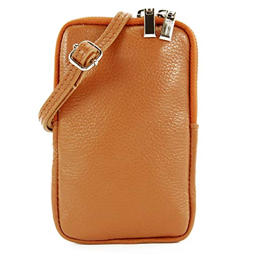 modamoda de - T197 - ital. Leder Umhängetasche Handytasche Klein, Farbe:Cognac von modamoda de