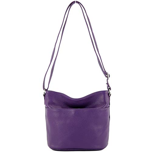 modamoda de - T198 - ital. Umhängetasche Klein Small aus Leder, Farbe:Purple von modamoda de