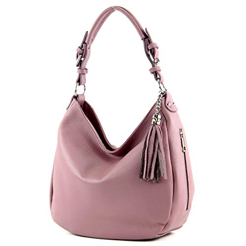 modamoda de - T200 - ital. Damen Schultertasche aus Leder, Farbe:Altrosa von modamoda de