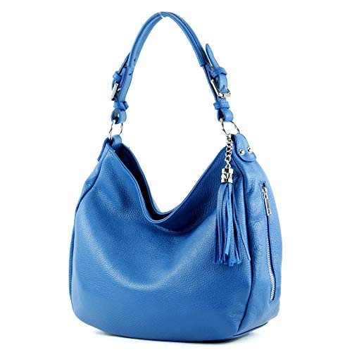 modamoda de - T200 - ital. Damen Schultertasche aus Leder, Farbe:Blau von modamoda de