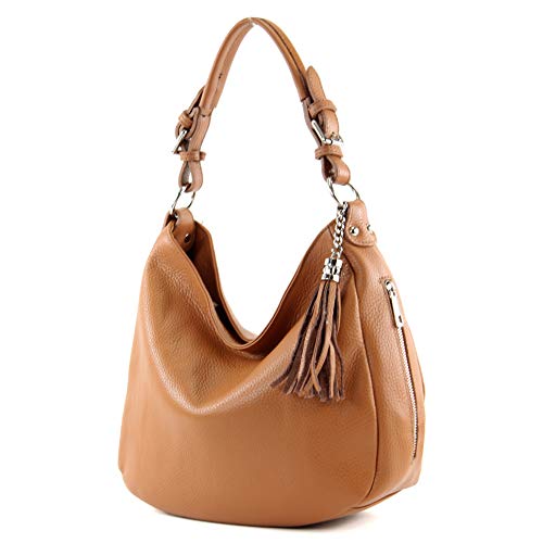 modamoda de - T200 - ital. Damen Schultertasche aus Leder, Farbe:Camel von modamoda de