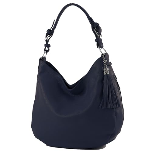 modamoda de - T200 - ital. Damen Schultertasche aus Leder, Farbe:Dunkelblau von modamoda de