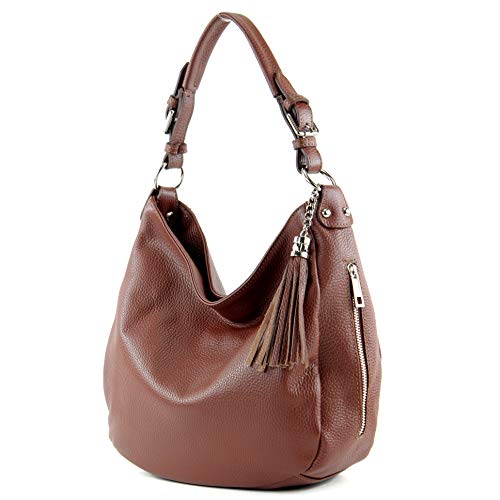 modamoda de - T200 - ital. Damen Schultertasche aus Leder, Farbe:Schokobraun von modamoda de