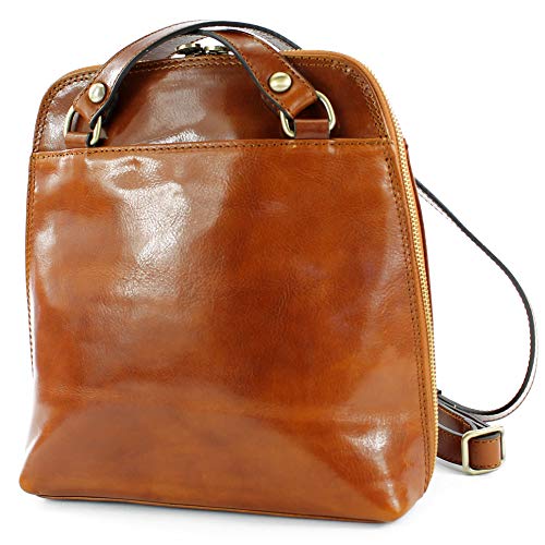 modamoda de - T203 - ital. Damen Rucksack Daypack aus Leder, Farbe:T203 Cognac von modamoda de