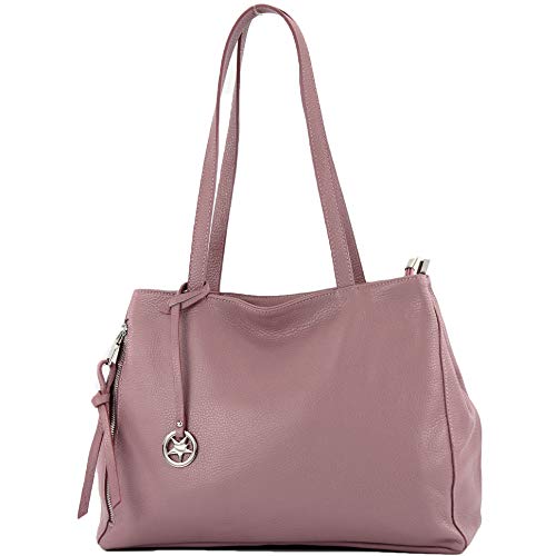 modamoda de - T205 - ital. Schultertasche Henkeltasche aus Leder, Farbe:Altrosa von modamoda de