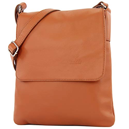 modamoda de - T207 - ital Umhängetasche Schultertasche aus Nappaleder, Farbe:Cognac von modamoda de