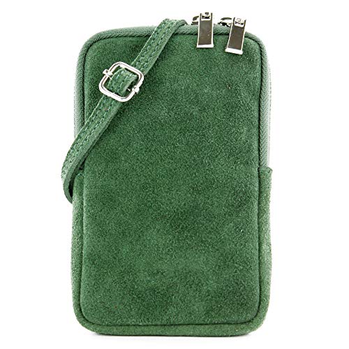 modamoda de - T210 - ital. Umhängetasche Handytasche aus Wildleder Klein, Farbe:Schwarzgrün von modamoda de