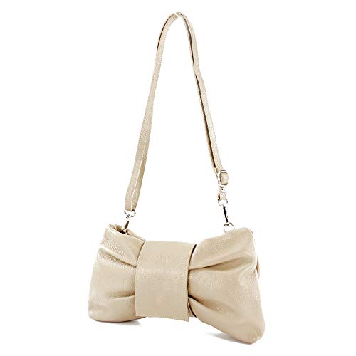 modamoda de - T214 - ital. Umhängetasche Clutch Leder Klein, Farbe:Graubeige von modamoda de