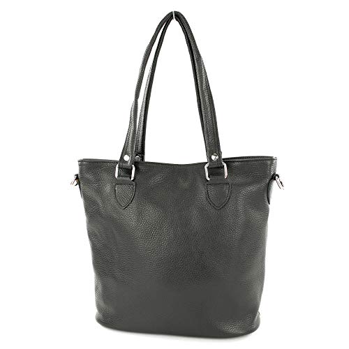 modamoda de - T215 - Italienische Ledertasche Shopper Large, Farbe:Schwarz von modamoda de