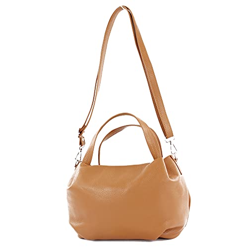 modamoda de - T218 - ital. Damen Henkeltasche Klein aus Leder, Farbe:Cognac von modamoda de