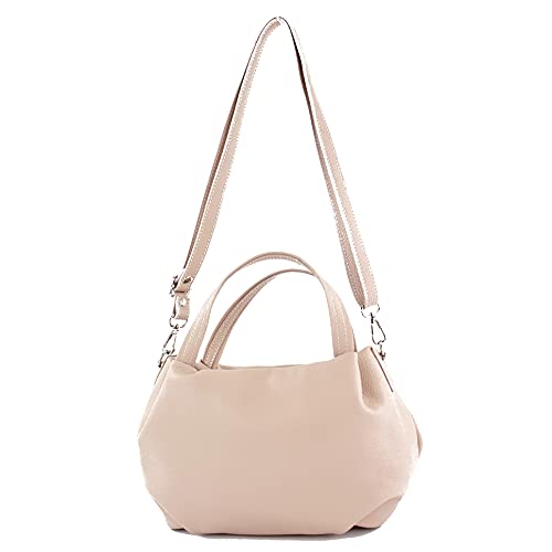 modamoda de - T218 - ital. Damen Henkeltasche Klein aus Leder, Farbe:Rosabeige von modamoda de