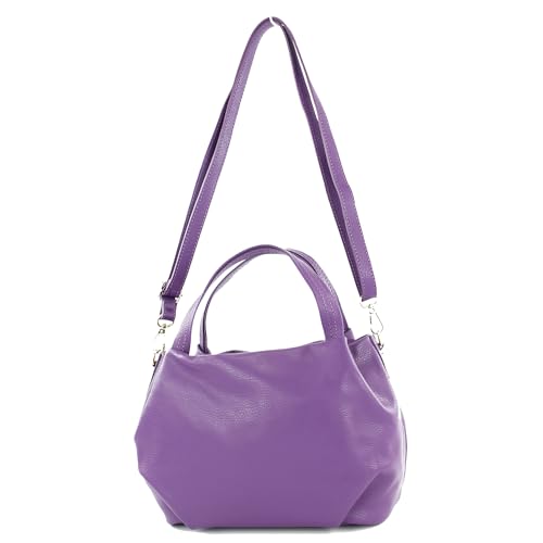 modamoda de - T218 - ital. Damen Henkeltasche Klein aus Leder, Farbe:Purple/Metall Gold von modamoda de