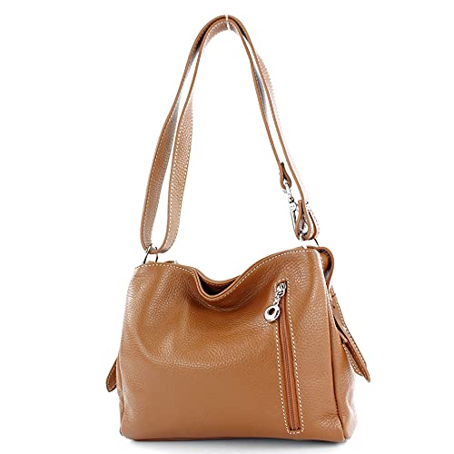 modamoda de - T220 - ital. Schultertasche Klein aus Echtleder, Farbe:Cognac von modamoda de