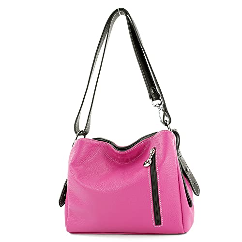 modamoda de - T220 - ital. Schultertasche Klein aus Echtleder, Farbe:Pink/Dunkelbraun von modamoda de