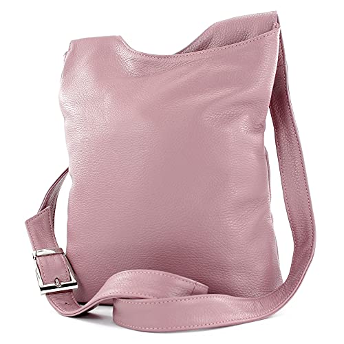 modamoda de - T221 - ital. Umhängetasche Schultertasche Medium aus Leder, Farbe:Altrosa von modamoda de