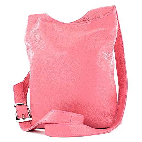 modamoda de - T221 - ital. Umhängetasche Schultertasche Medium aus Leder, Farbe:Bubble Gum von modamoda de