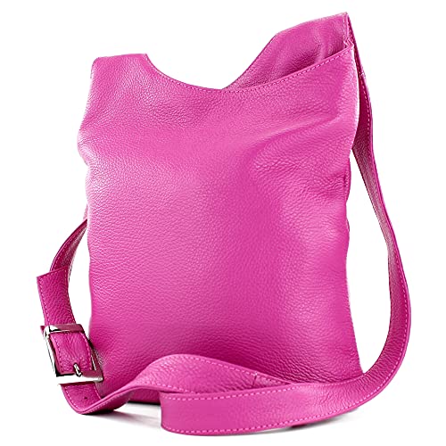 modamoda de - T221 - ital. Umhängetasche Schultertasche Medium aus Leder, Farbe:Pink von modamoda de