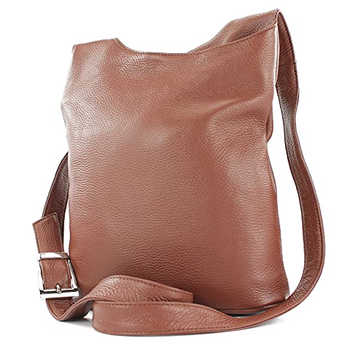 modamoda de - T221 - ital. Umhängetasche Schultertasche Medium aus Leder, Farbe:Schokobraun von modamoda de