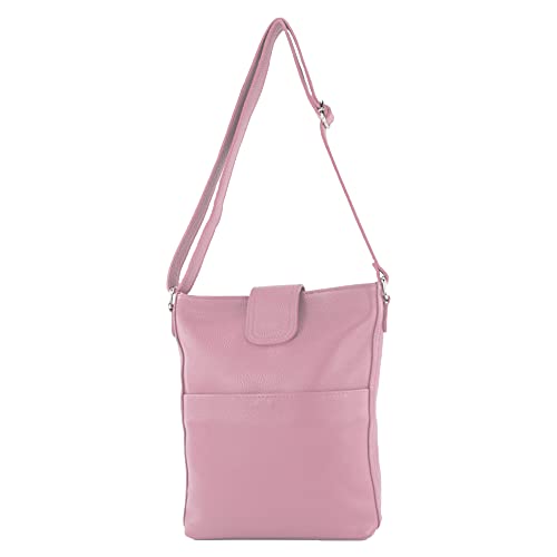 modamoda de - T224 - ital. Umhängetasche Schultertasche Medium aus Leder, Farbe:Altrosa von modamoda de