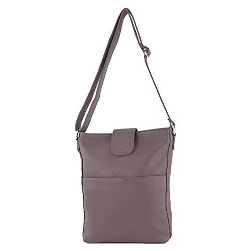 modamoda de - T224 - ital. Umhängetasche Schultertasche Medium aus Leder, Farbe:Dark Chocolate von modamoda de