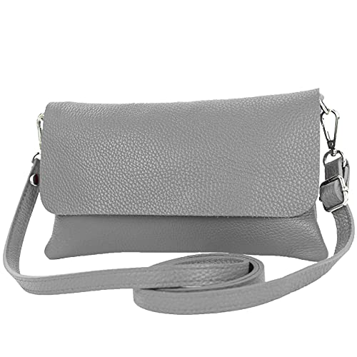 modamoda de - T226 - ital. Leder Clutch Umhängetasche Klein Small, Farbe:Graphitgrau von modamoda de