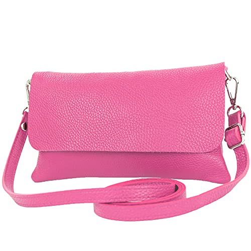 modamoda de - T226 - ital. Leder Clutch Umhängetasche Klein Small, Farbe:Magenta von modamoda de