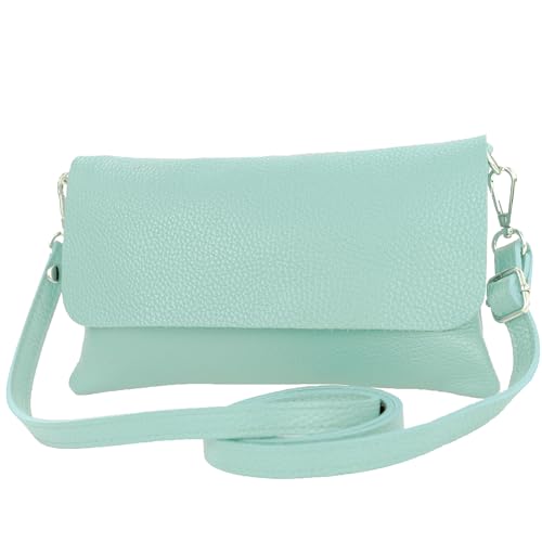 modamoda de - T226 - ital. Leder Clutch Umhängetasche Klein Small, Farbe:Eisblau von modamoda de