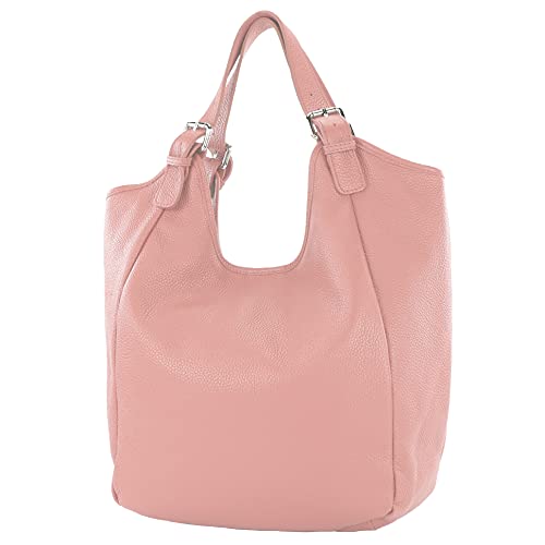 modamoda de - T227 - Ital. Shopper Schultertasche Large aus Leder, Farbe:Altrosa von modamoda de