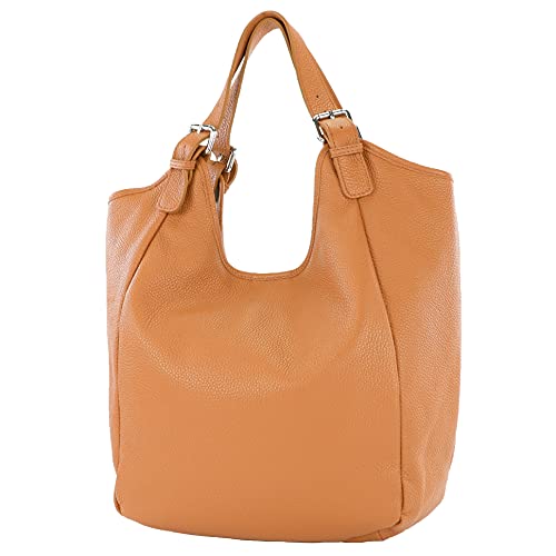 modamoda de - T227 - Ital. Shopper Schultertasche Large aus Leder, Farbe:Cognac von modamoda de