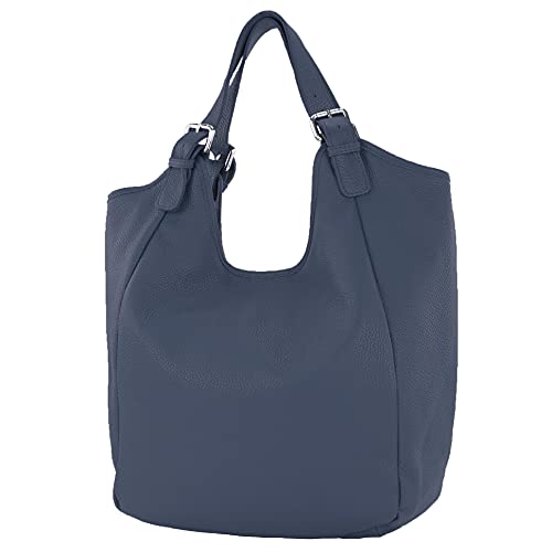 modamoda de - T227 - Ital. Shopper Schultertasche Large aus Leder, Farbe:Dunkelblau von modamoda de