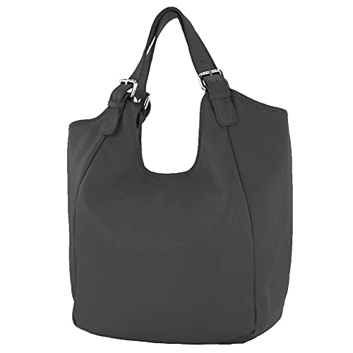 modamoda de - T227 - Ital. Shopper Schultertasche Large aus Leder, Farbe:Schwarz von modamoda de