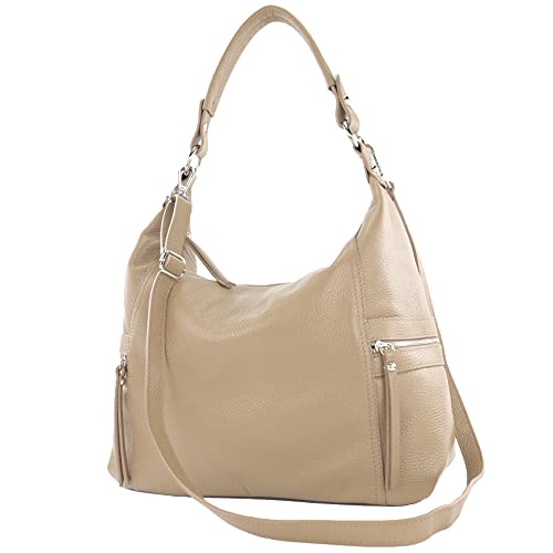 modamoda de - T229 - ital Schultertasche Shopper aus Leder, Farbe:Taupe von modamoda de