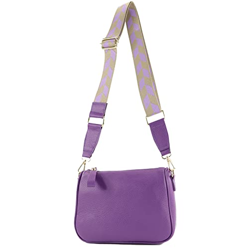 modamoda de - T230 - ital. Umhängetasche Klein Small aus Leder, Farbe:Purple von modamoda de