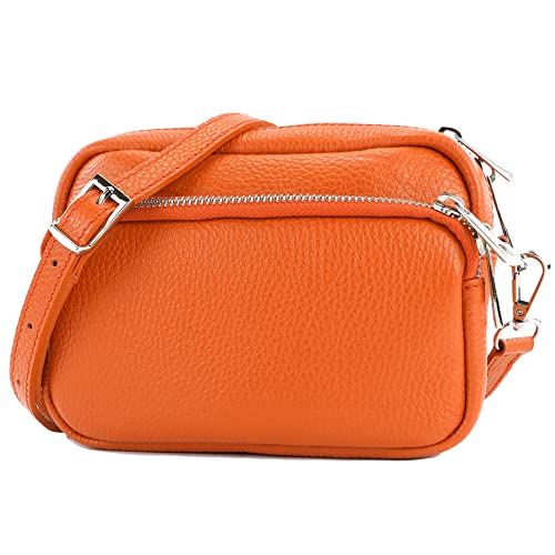 modamoda de - T231 - ital. Umhängetasche Klein Small aus Leder, Farbe:Orange von modamoda de