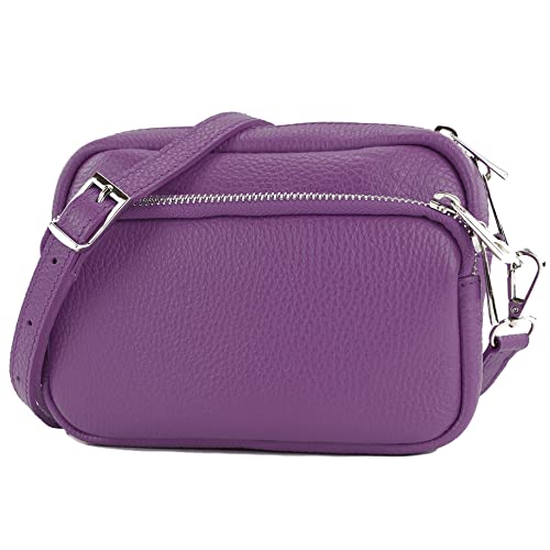 modamoda de - T231 - ital. Umhängetasche Klein Small aus Leder, Farbe:Purple von modamoda de