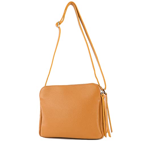 modamoda de - T232 - ital. Damen Umhängetasche Leder Medium, Farbe:Camel von modamoda de