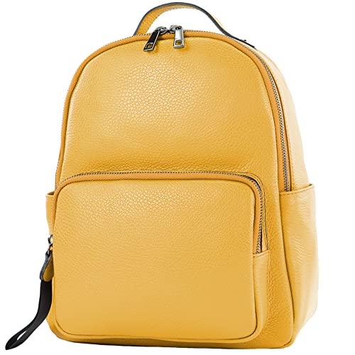 modamoda de - T234 - Damen Rucksack Tasche ital. Echtleder, Farbe:Senfgelb von modamoda de