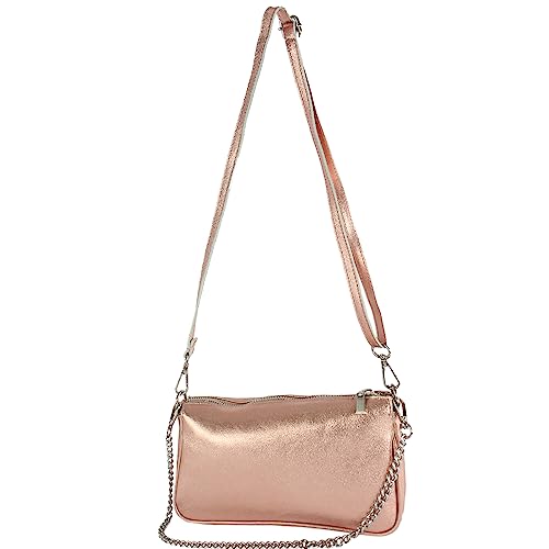 modamoda de - T237 - Umhängetasche Klein Small aus ital. Leder, Farbe:Roségold-Metallic von modamoda de