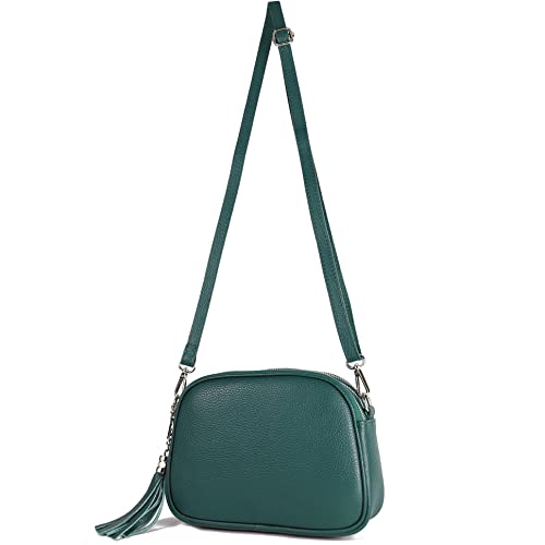 modamoda de - T238 - ital. Damen Umhängetasche Leder Medium, Farbe:Petrol von modamoda de