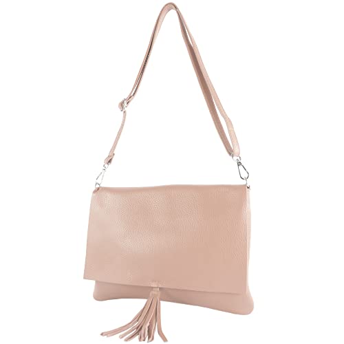 modamoda de - T241 - ital. Leder Clutch Umhängetasche Medium, Farbe:Rosabeige von modamoda de