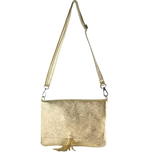 modamoda de - T242 - ital. Leder Clutch Umhängetasche Small, Farbe:Lightgold Metallic von modamoda de