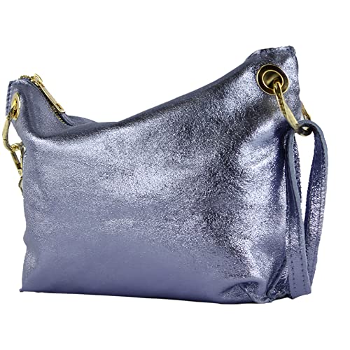 modamoda de - T243 - ital. Umhängetasche Klein Small aus Leder, Farbe:Pastellviolett Metallic von modamoda de