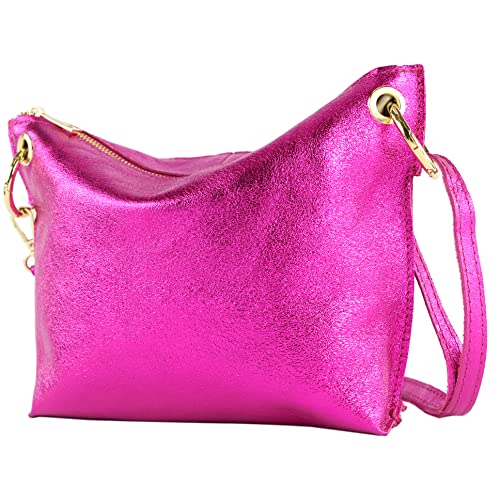 modamoda de - T243 - ital. Umhängetasche Klein Small aus Leder, Farbe:Pink-Metallic von modamoda de